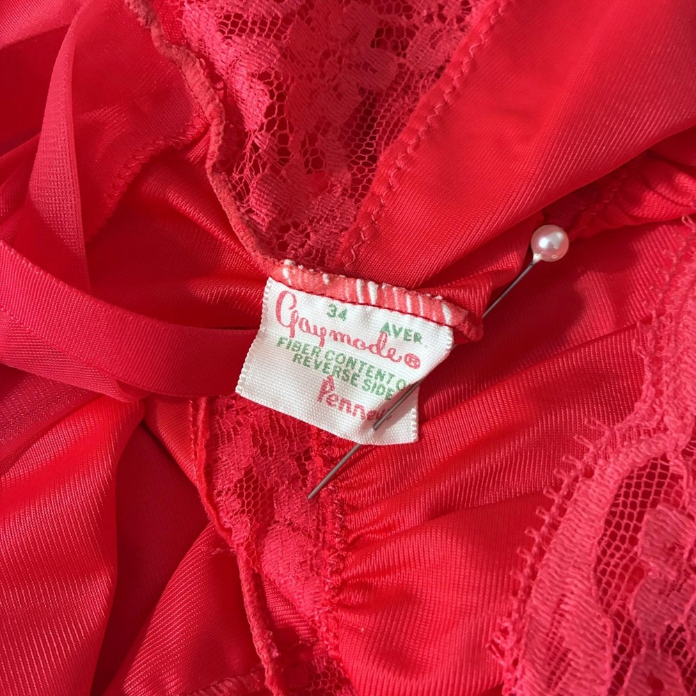 1960s Crimson Red Nylon Slip Dress Small - Picture 8 of 9